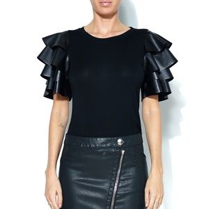 Gracia Ruffle Faux Leather Top